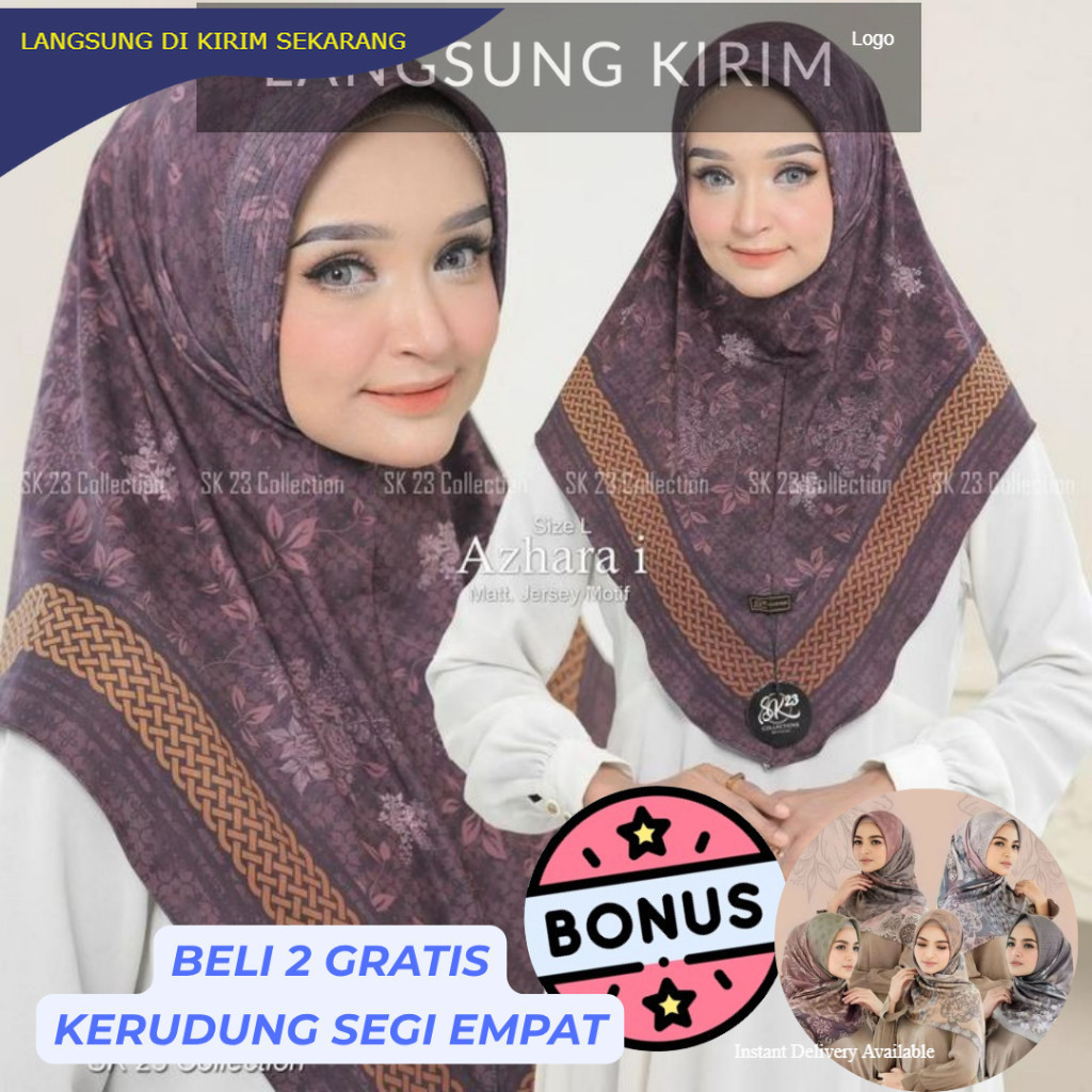 Hijab Bergo Instan Daily Motif | Jilbab Instan Motif Sublim Printing Kekinian |