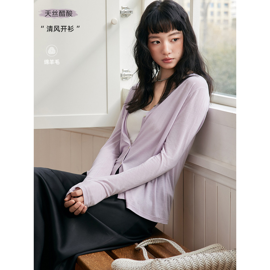 Lyocell Tencel Acetate Button Cardigan Top for Women Summer Outerwear Artistic Thin Long Sleeve Sun 