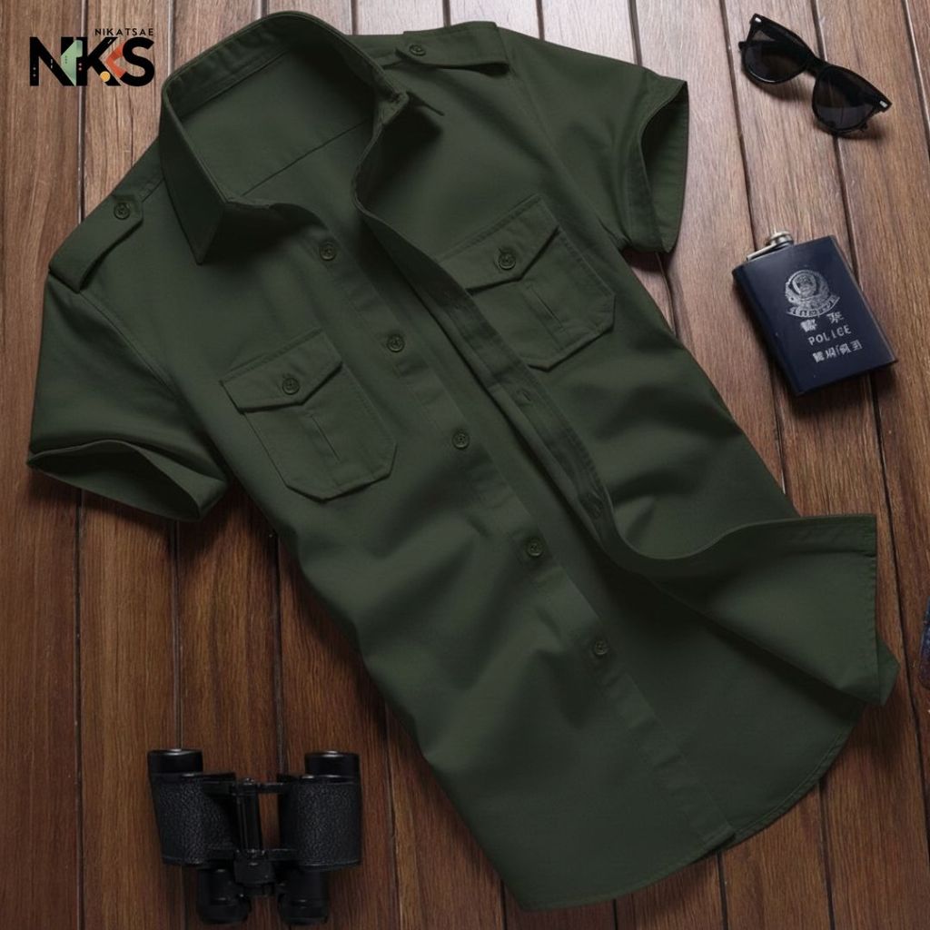 Kemeja Tactical Hijau Army Lengan Pendek / Kemeja Tactical / Baju Tactical / Kemeja / Kemeja Pendek