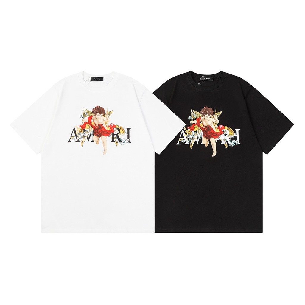 25Style amiri Angel Couple T T-shirt American Style amiri Printed Hip-Hop Short Sleeve Unisex Fashio