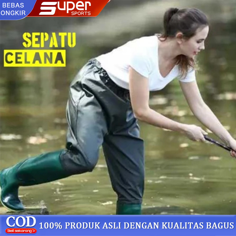 Super Sepatu Boot Sawah Petani Sepatu Bot Hujan + Celana Hujan 2-Dalam-1 Sepatu Boot Celana Sawah