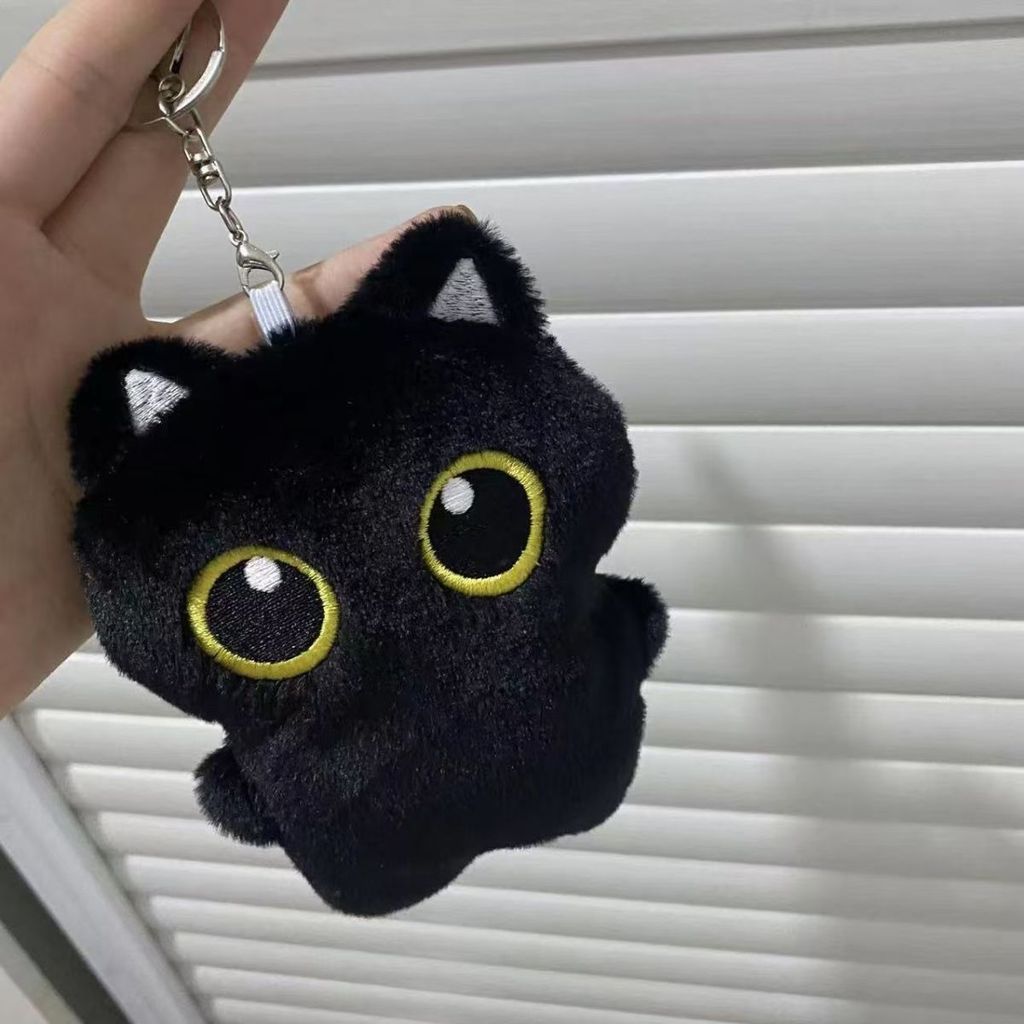 Boneka Plush Kucing Hitam Bola Batubara Lucu Mata Besar Gantungan Kunci