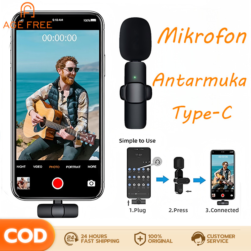 AF K8 Mikrofon Klip nirkabel Mikrofon Bluetooth Tipe-C Interface Noise Reduction Outdoor Live / Tuto