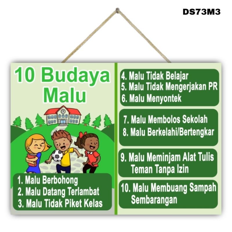 Hiasan dinding Poster 10 BUDAYA MALU gantungan edukasi sekolah anak SD paud smp pajangan dinding kel