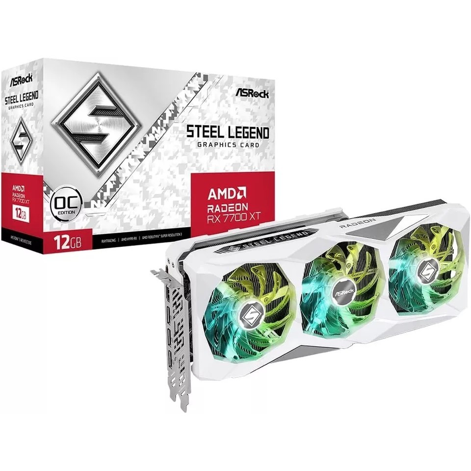 ASRock AMD Radeon RX 7700 XT Steel Legend 12GB OC Graphics Card White