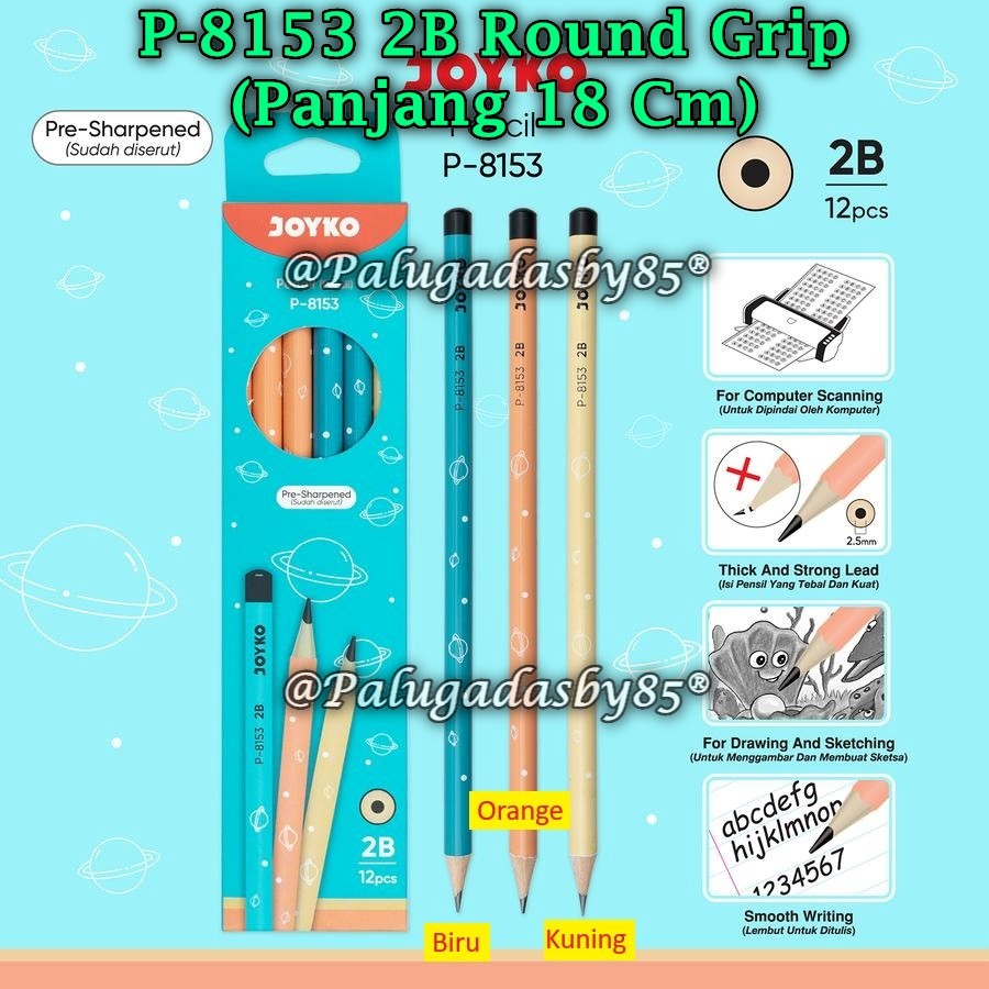 (1 Biji) Pensil JOYKO P-8153 2B Round Grip BISA PILIH WARNA / JOYKO Pencil Pensil P-8153 2B (1 Biji)