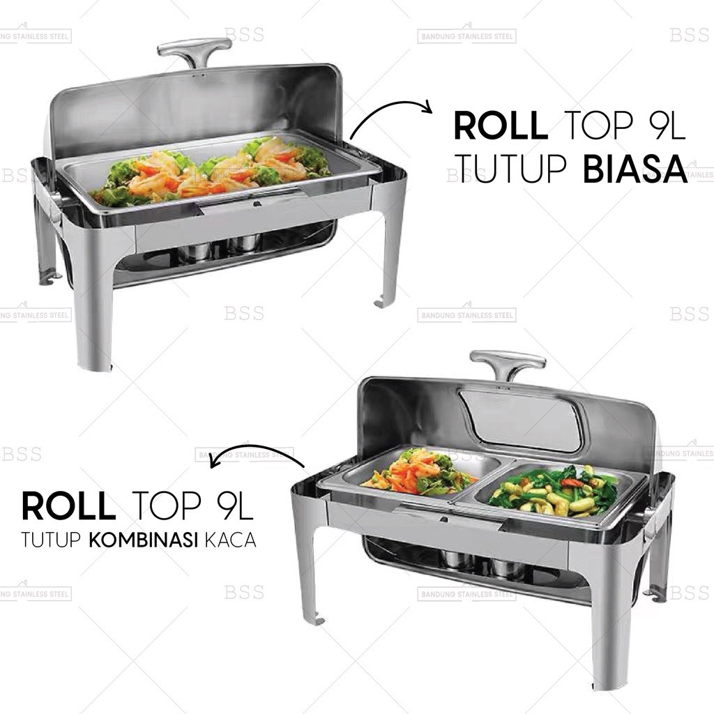 Roll top 9L chafer chafing dish stainless steel wadah saji Prasmanan
