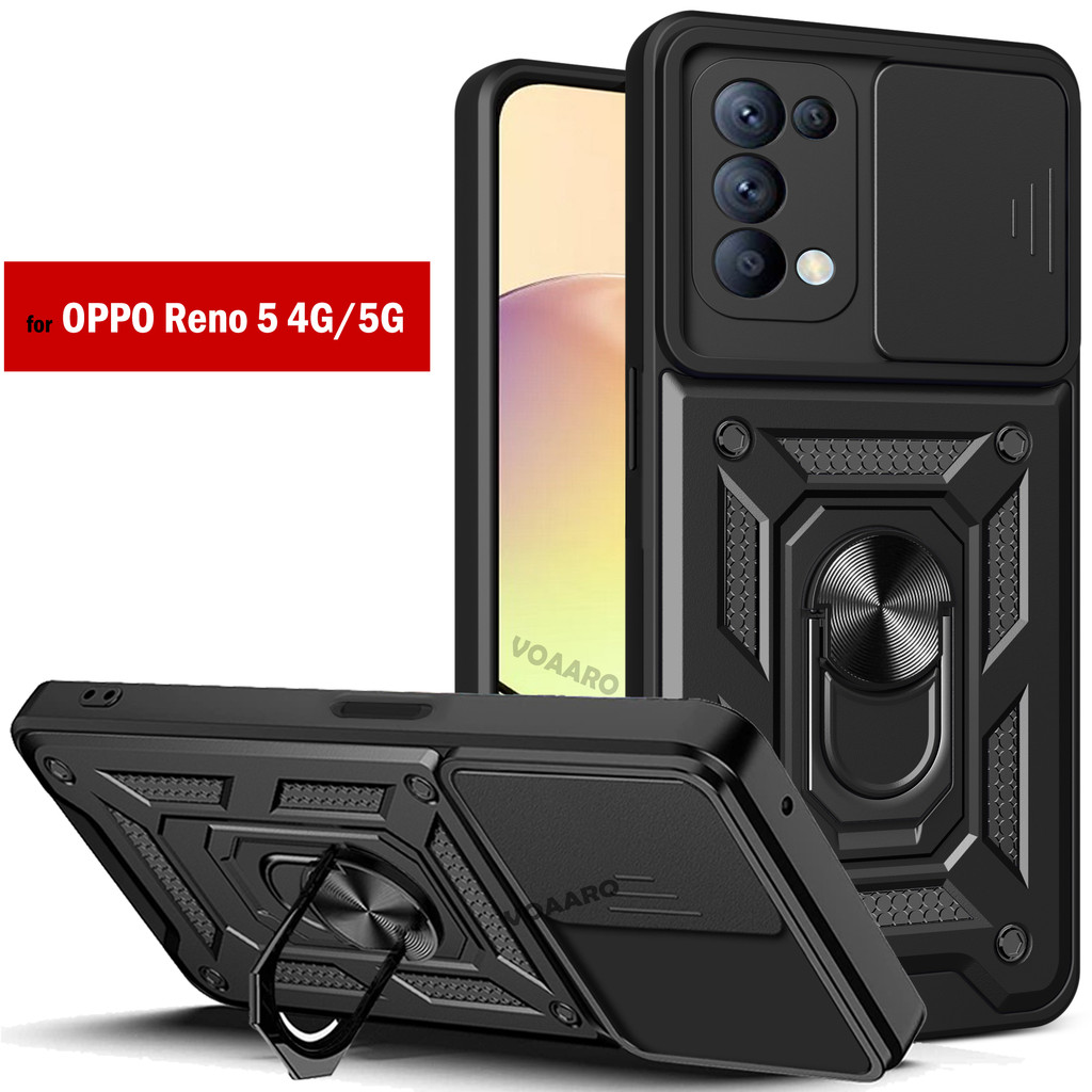 CASE OPPO RENO 6 4G 5G  / RENO 5  SLIDE RING CASING ARMOR SHOCKPROOF RING HOLDER CAMERA PROTECTION -