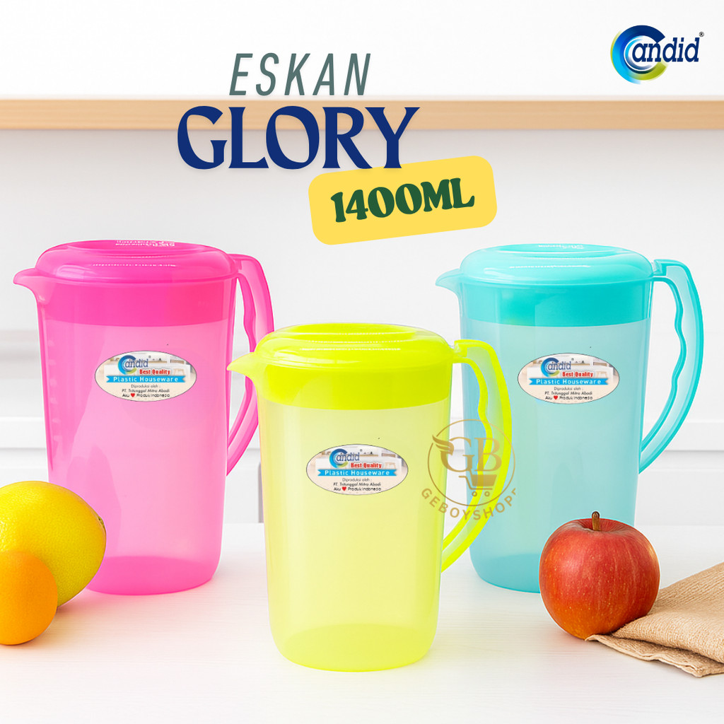 Teko GLORY 1400ml/ Teko Plastik Bening Warna Warni/ Teko Plastik Kuat, Aman, BPA Free & Tahan Panas