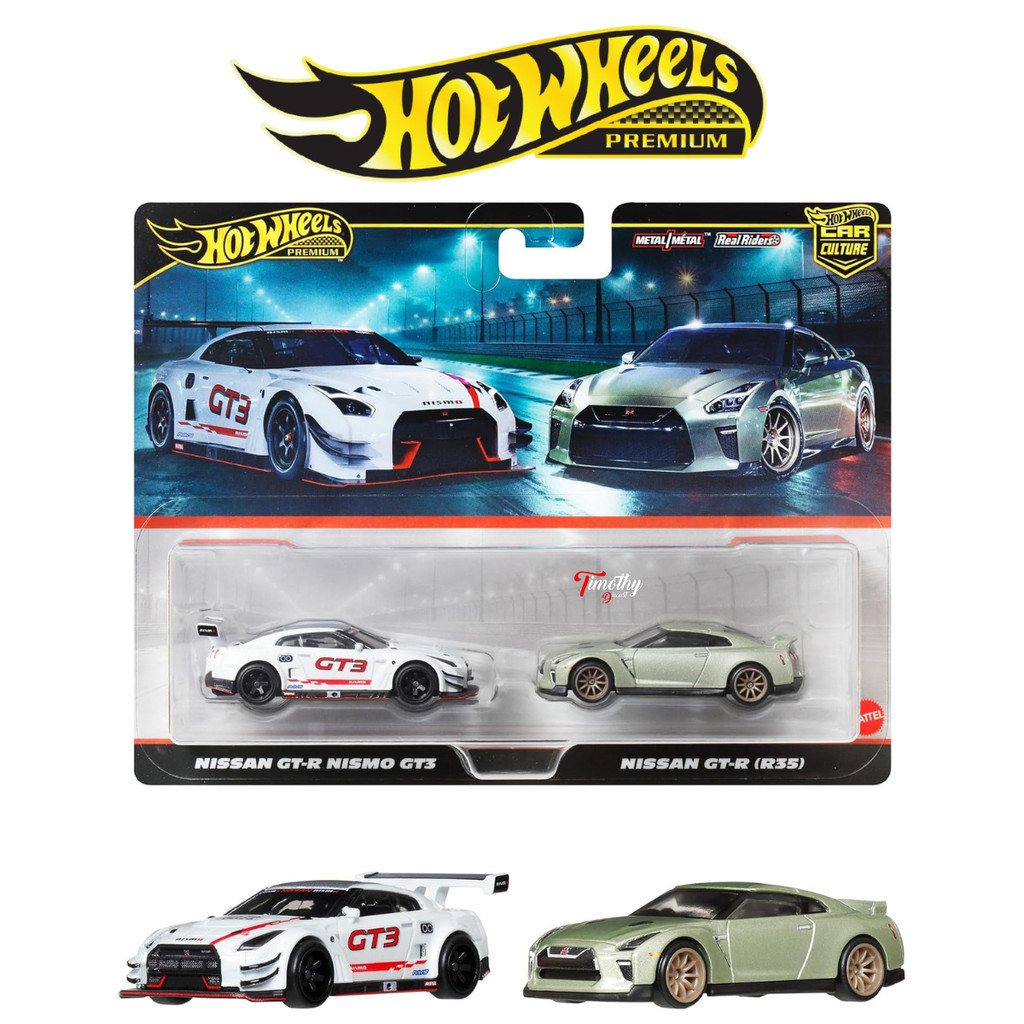 Hot Wheels Premium 2 Pack Nissan GTR Nismo GT3 Vs Nissan GTR R35 Mobil Balap