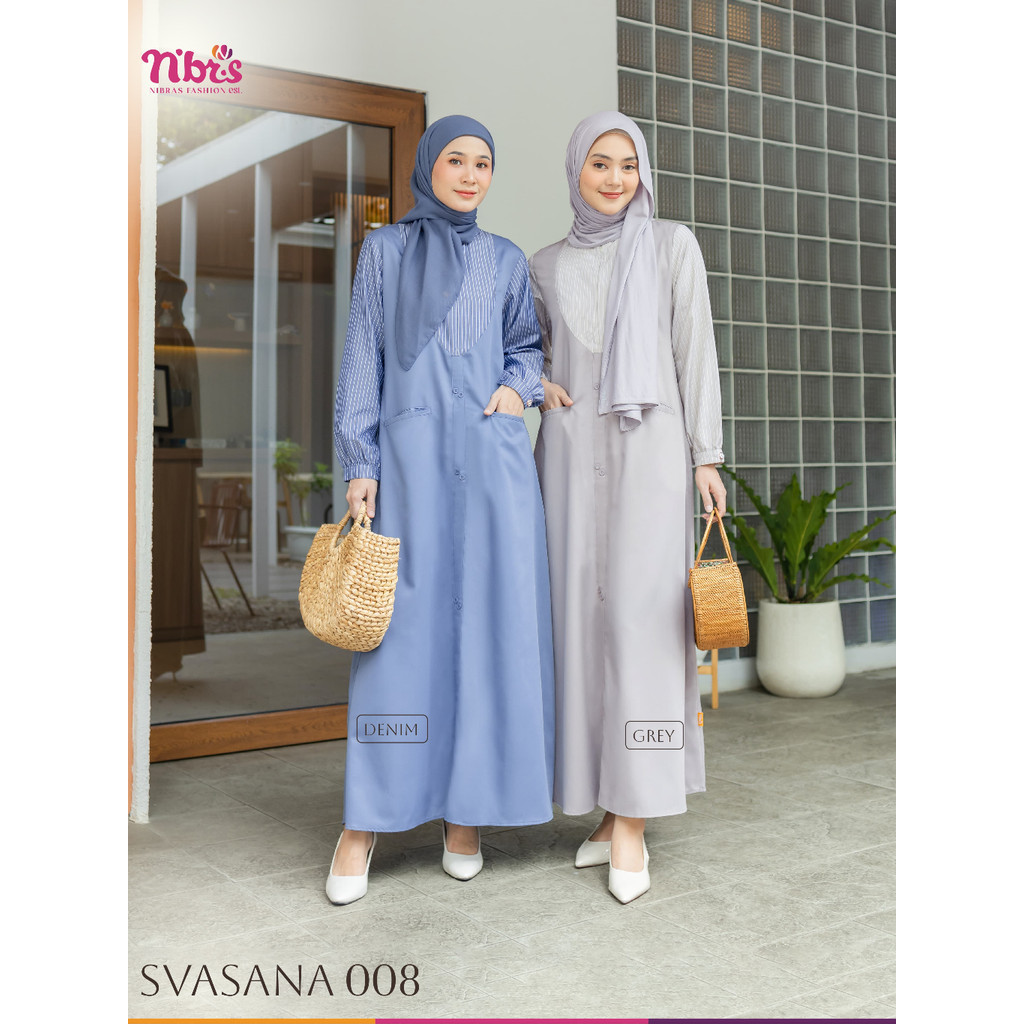 NIBRAS SVASANA 008 GAMIS REMAJA SIMPLE MATERIAL TOYOBO MIX SALURIA WARNA DENIM DAN GREY