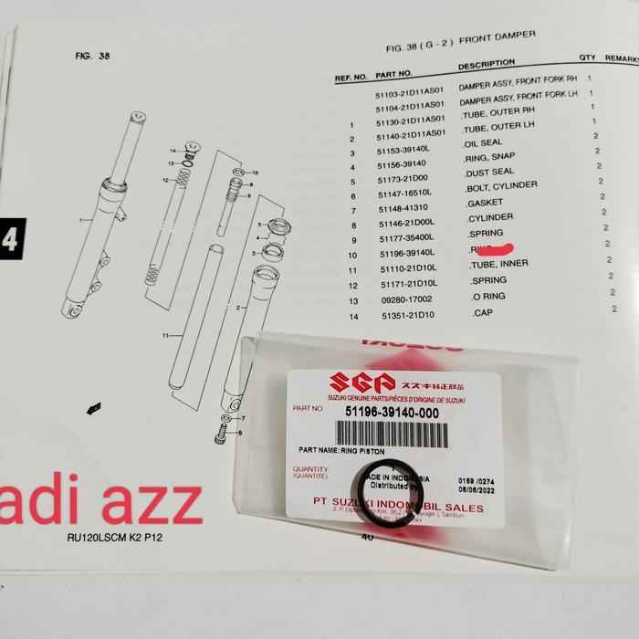 ring seal sil suling as shock shok satria 2tak lumba hiu fu shogun tornado  sgp 51196-39140-000