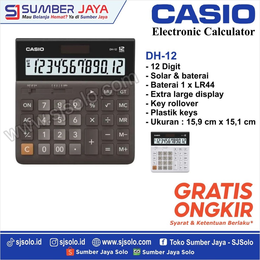 Kalkulator CASIO 12 Digit DH-12 14 Digit DH-14 16 Digit DH-16 20 Digit DH-20 Kalkulator Original
