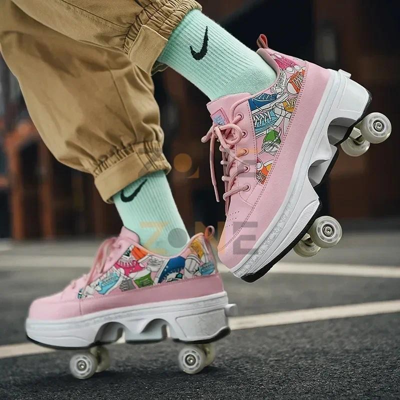 Sepatu Roda Lipat Untuk Anak dan Dewasa Sepatu Roda Deformasi Roller Shoes Foldable