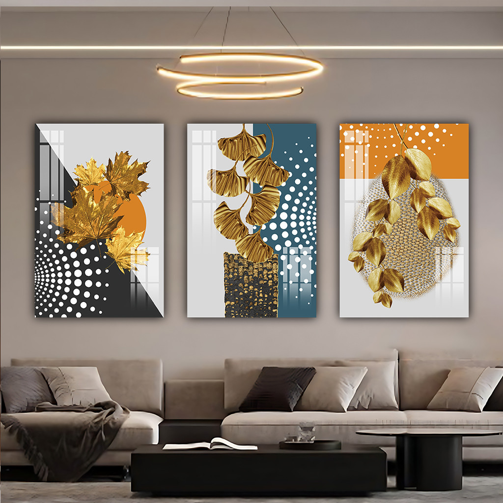 Hiasan Dinding Pajangan Abstrak Geometri Daun Dekorasi Dinding Lanjutan Lukisan Dinding Ruang Tamu L