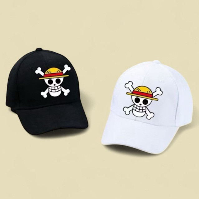 TOPI BASEBALL ANAK LAKI LAKI GAMBAR ONE PIECE TENGKORAK BAJAK LAUT KEREN WARNA HITAM PUTIH / FASHION