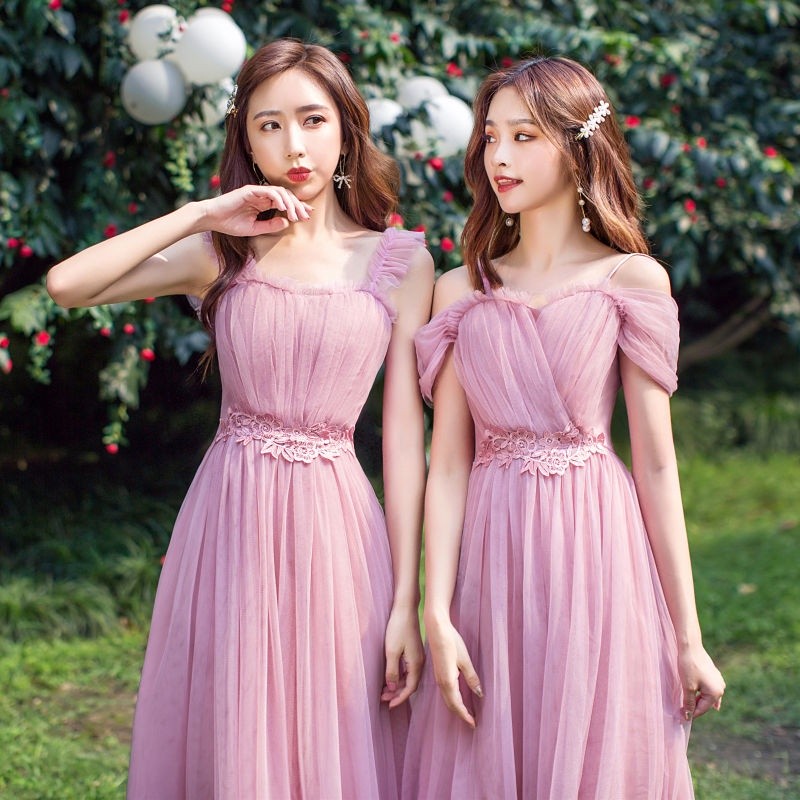 Gaun Pengiring Pengantin Wanita Baru Versi Korea Panjang Peri Temperamen Sister Group Pacar Gaun Pen