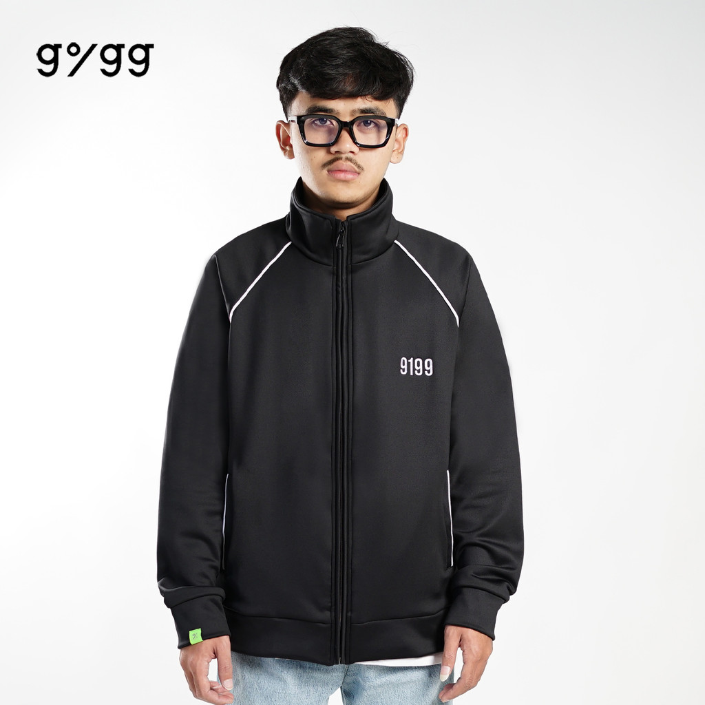 Gigg - Grid - Black Tracktop - Sport Jacket Zipper Cowok - Jaket Turtleneck Hitam Pria Resleting