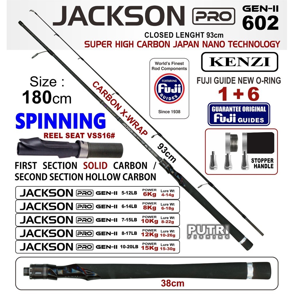 TERLARIS JORAN KENZI JACKSON PRO 602 GEN-II - Joran Spinning Full X-Wrap Carbon Solid Full Fuji
