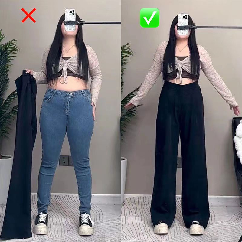 [Celana Oversized](40-150kg) Musim Panas Wanita Ukuran Plus Celana Kaki Lebar Tebal Longgar Elastis 