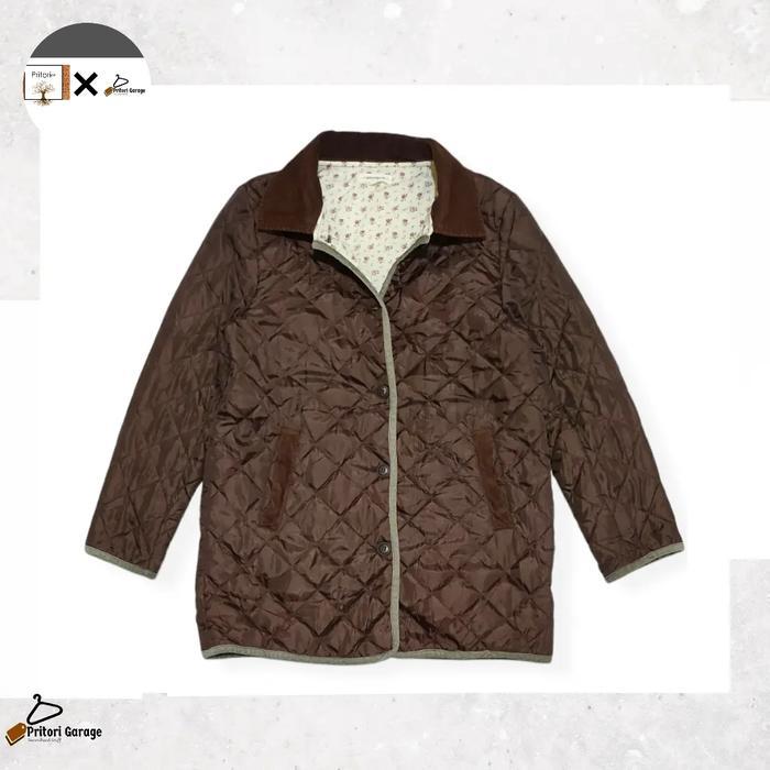 Parka Puffer Corduroy Colar Jacket Ramonpole Inner Floral Brown Color