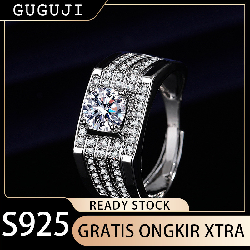 GUGUJI Cincin Berlian Moissanite untuk Pria Cincin Pernikahan Berlian 1 Karat yang Trendy untuk Pria
