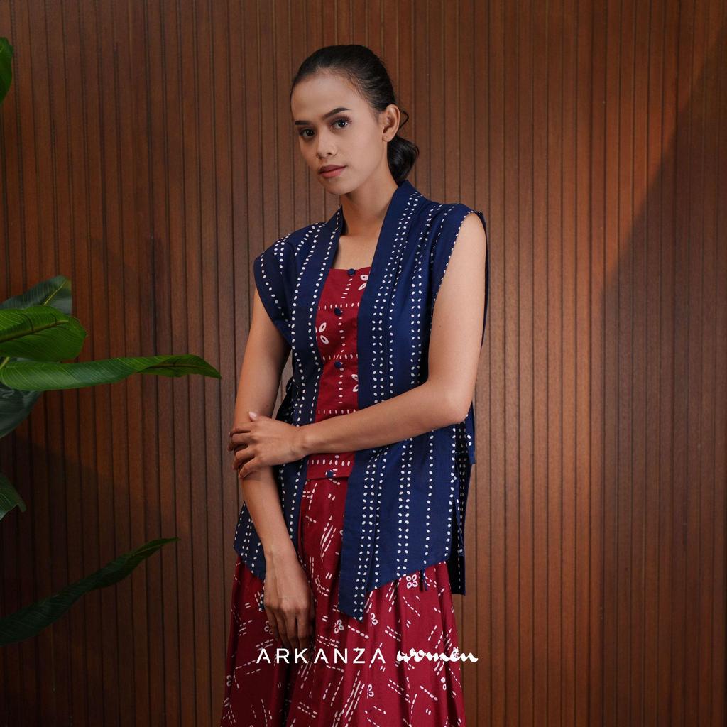 ARKANZA WOMEN Vest Batik Cap Zaria Vest Narnia Teracotta Atasan Wanita Katun Modern Rompi