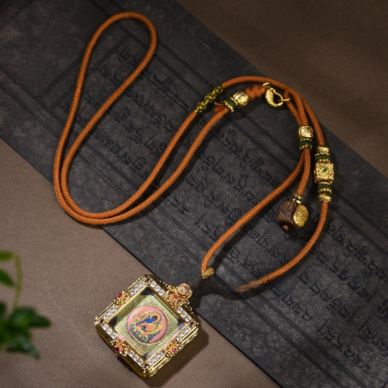 Tali liontin Cina baru ditenun apoteker Buddha sabuk berlian thangka giok liontin emas Buddha kalung