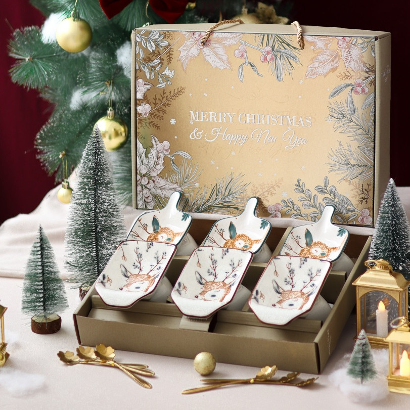 Ready Golden Christmas Hampers Christmas Hampers Set Premium Bowl Set Mangkok dan Piring Keramik Set