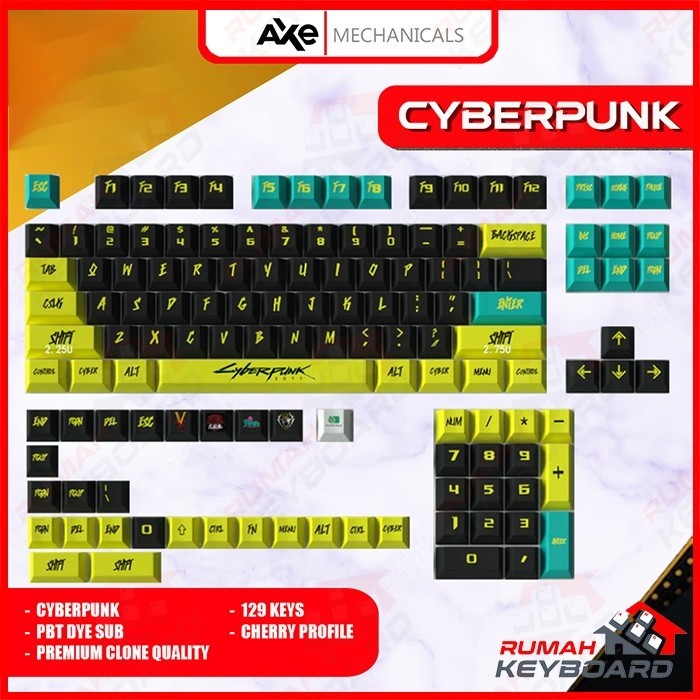 AXE MECHANICALS - Cherry - Cyberpunk Yellow - PBT - Dye Sub - Keycap - Keycaps