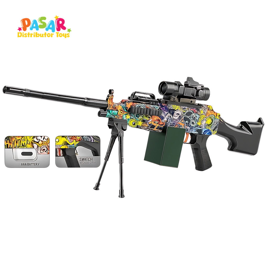 Mainan Anak WH24-4 M249 POWERFUL BLASTER ELECTRIC BTC-0013 Mainan Water Bubble Seru Gun Graffity