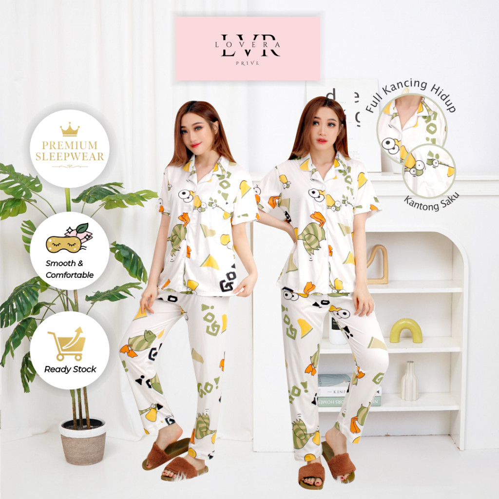 CF45ES Lovera Baju Tidur Piyama Set Kemeja CP Lengan Pendek Celana Panjang Premium Banyak Motif 3