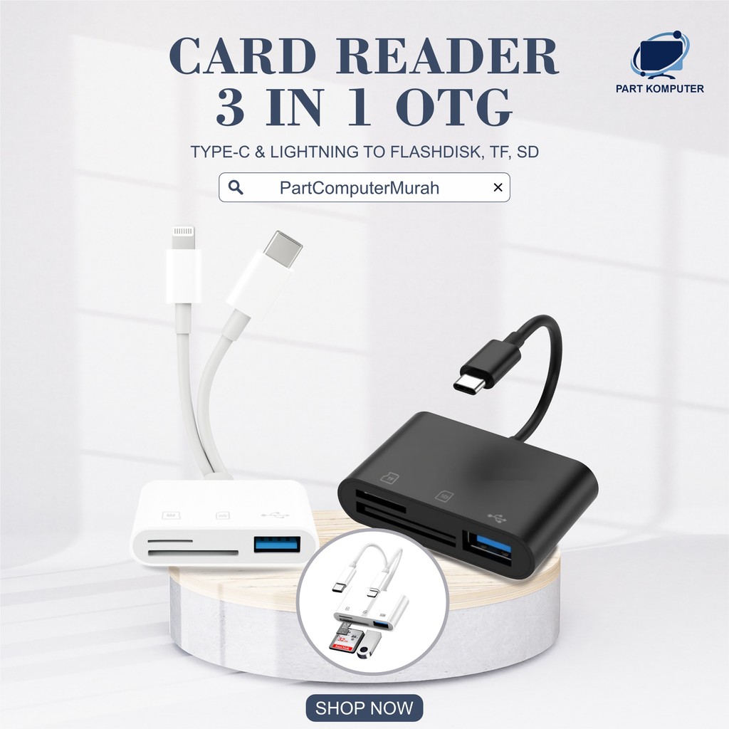 Card Reader 3in1 OTG HUB Micro USB dan Type C - Lightning - USB Flashdisk - SD Card - MicroSD Card