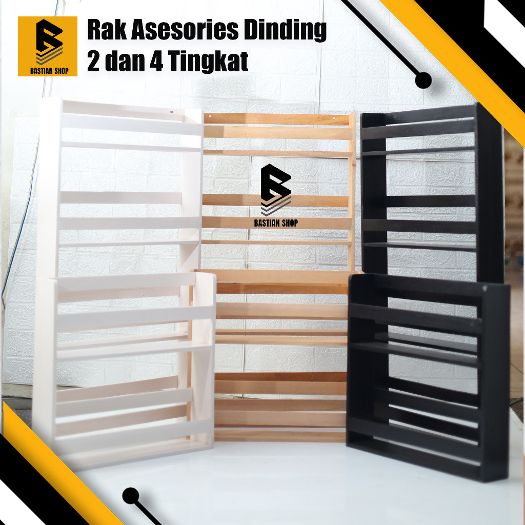 Rak Buku rak asesoris Rak kosmetik Rak toples dinding ukuran besar 2 susun dan 4 susun bahan kayu es