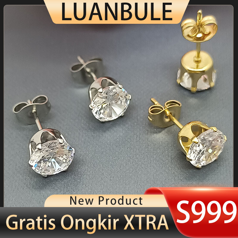 LUANBULE Anting Perak S999 Zircon Mahkota Emas