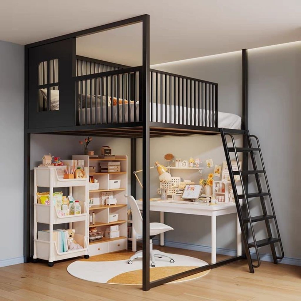 Ranjang Tingkat Minimalis Besi Kuat Untuk Anak & Dewasa – Tempat Tidur Dua Tingkat Hemat Ruang
