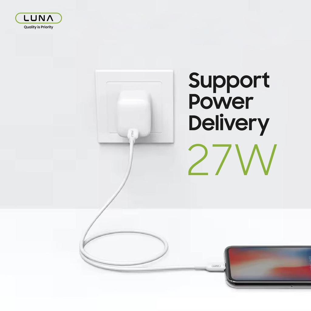 LUNA Set Kabel Pengisi Daya PD27W, Skema Warna Macaron, Super Cepat, Kompatibel dengan iPhone, 100cm