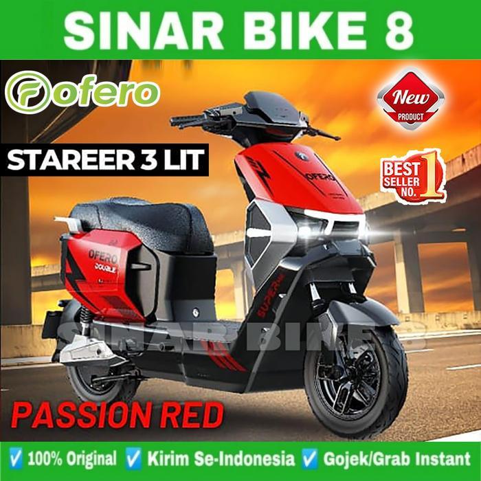 Sepeda Listrik OFERO STAREER 3 LIT LITHIUM 1000 Watt Electric E Bike - Passion Red, 1 Baterai