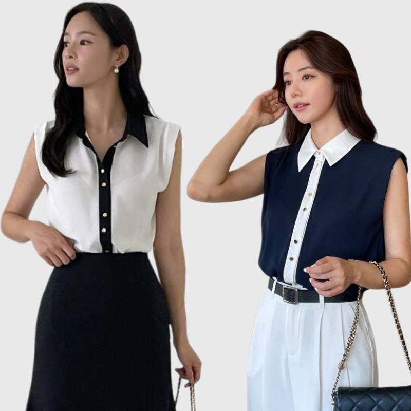 Kemeja Tanpa Lengan Wanita Gaya Korea Atasan Kardigan Ramping Warna-warni Kasual