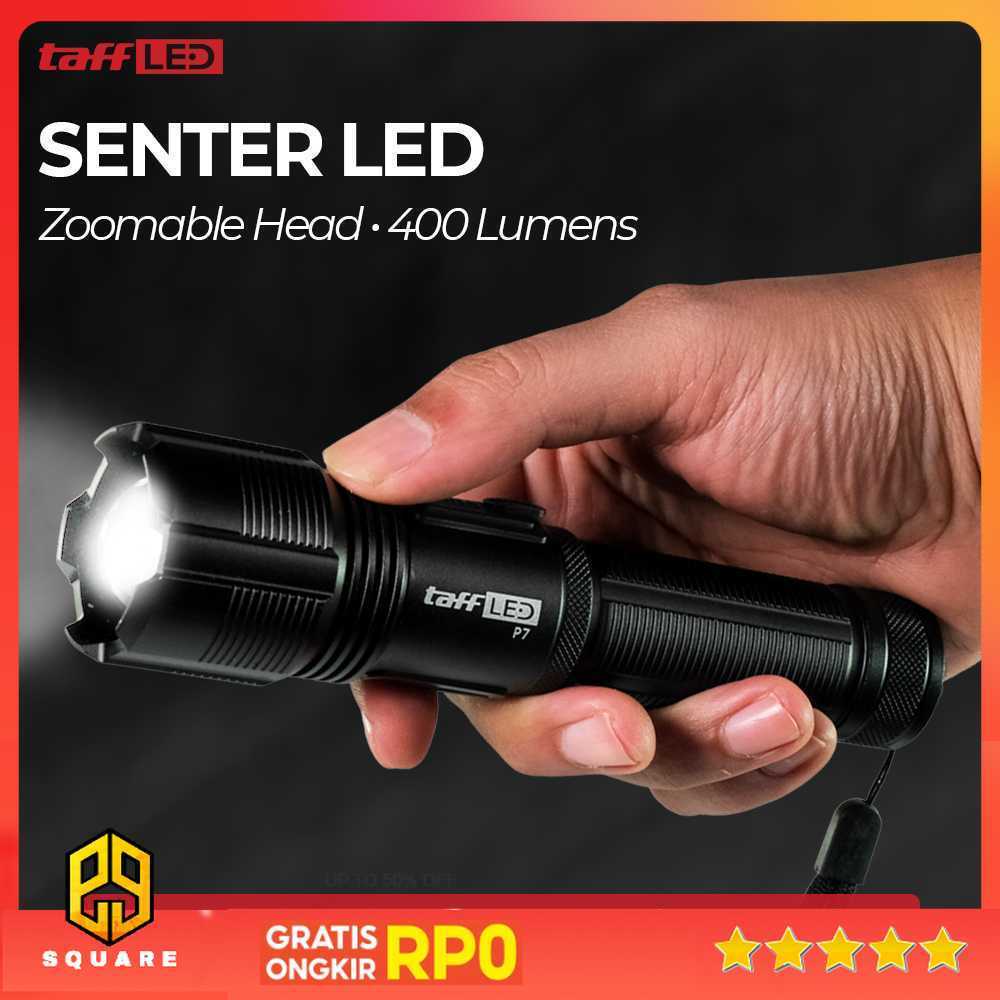 TaffLED Senter LED Tactical Flashlight Zoomable Head XHP70 400 Lumens - P7 Original 99 Square