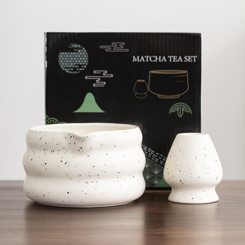BespritGift Basic Version Matcha Set 2pc Matte SesameDot Chawan Pointed-mouthed Matcha Bowl Tea Cere