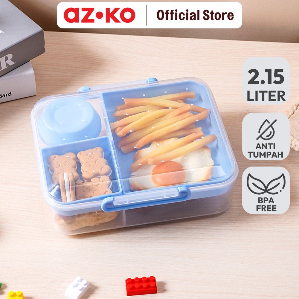AZKO Ataru 2.15 ltr Kotak Makan 3 Kompartemen Plastik PP Lunch Box Food Grade Food Box Kotak Bekal M