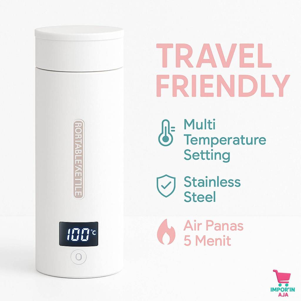 Impor'in Aja Teko listrik mini 300w stainless steel | Electric kettle pemanas air portable | Termos
