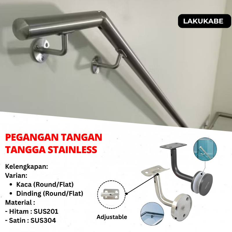 Bracket Handrail Konektor Adjustable Pegangan Tangan Tangga Stainless 304 untuk Railing Kaca dan Din