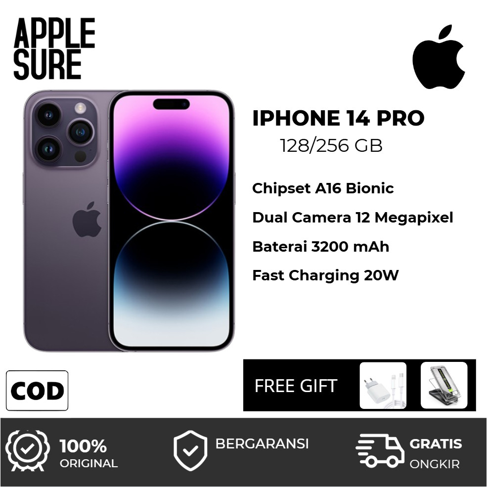 HP Apple iPhone 14 PRO 128GB 256GB FULLSET SECOND HAND INTERNASIONAL ORI BERGARANSI CYBERMALL
