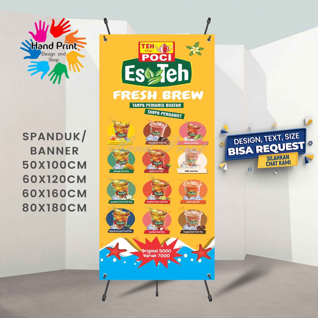 Cetak Spanduk Banner Es Teh Poci Estetik MMT Spanduk Custom 60x160