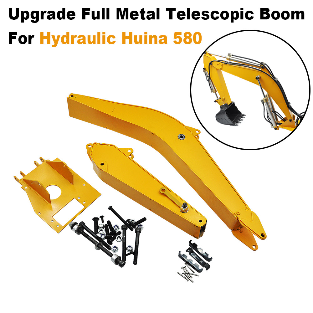 Upgrade Full Metal Telescopic Boom Arm For Hydraulic Cylinder of  Huina 1580 Excavator 1/14 RC Hydra