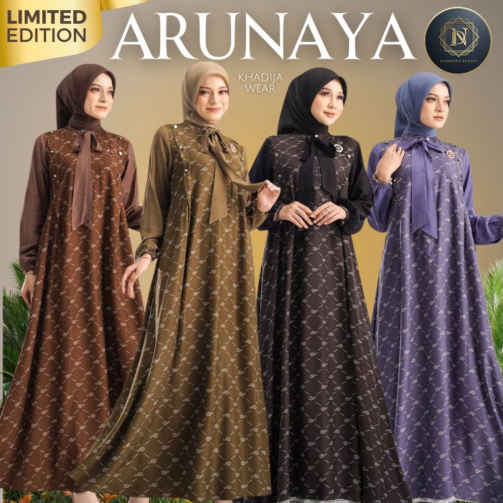 [BISA COD] ARUNAYA DRESS MIDI NADHEERA LUXURY ARUNNAYA RAYON GAMIS SP PITA NADHERA MONOGRAM ARUNAYYA