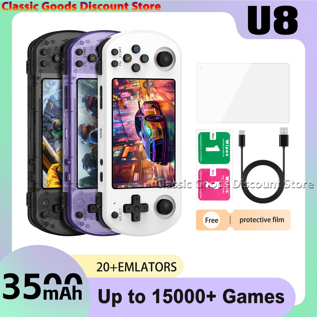 Linux System U8 IPS Screen 4.0-in Retro Video Game Console Handheld Portable Pocket Video Game Playe