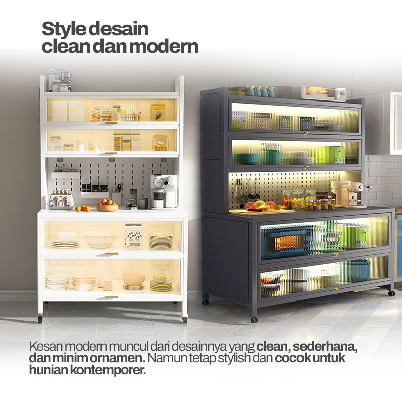 Lemari Dapur Estetik Minimalis Lemari Dapur Serbaguna Multifungsi Lemari Piring Tertutup Aluminium